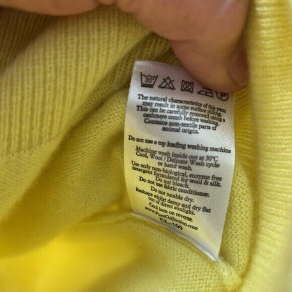 Pure Collection (8) Canary Yellow Cashmere Gray Abalone Button Cardigan Sweater - Picture 8 of 8